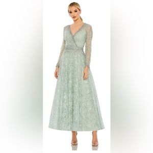 Dreamy Embellished Wrap Midi Dress in Sage Green